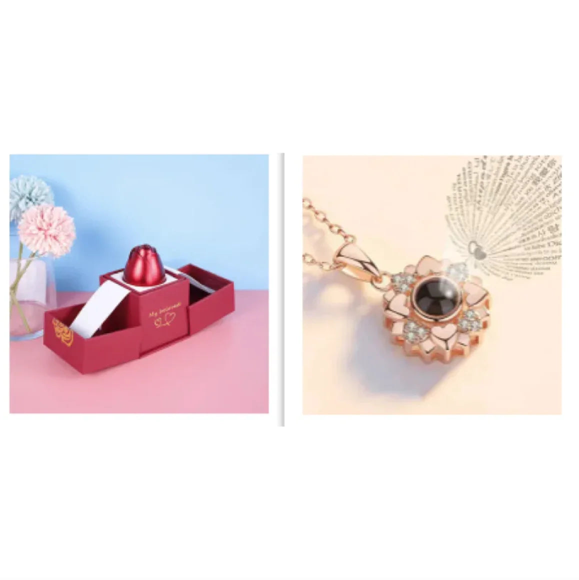 Collier dans Coffret Cadeau Rose Métallique