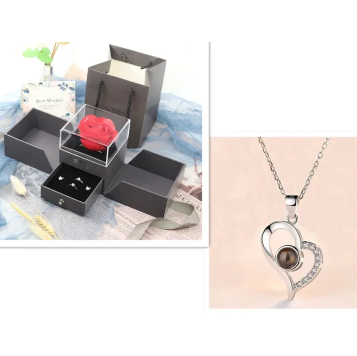 Collier dans Coffret Cadeau Rose Métallique