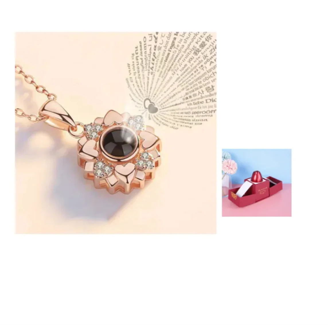 Collier dans Coffret Cadeau Rose Métallique