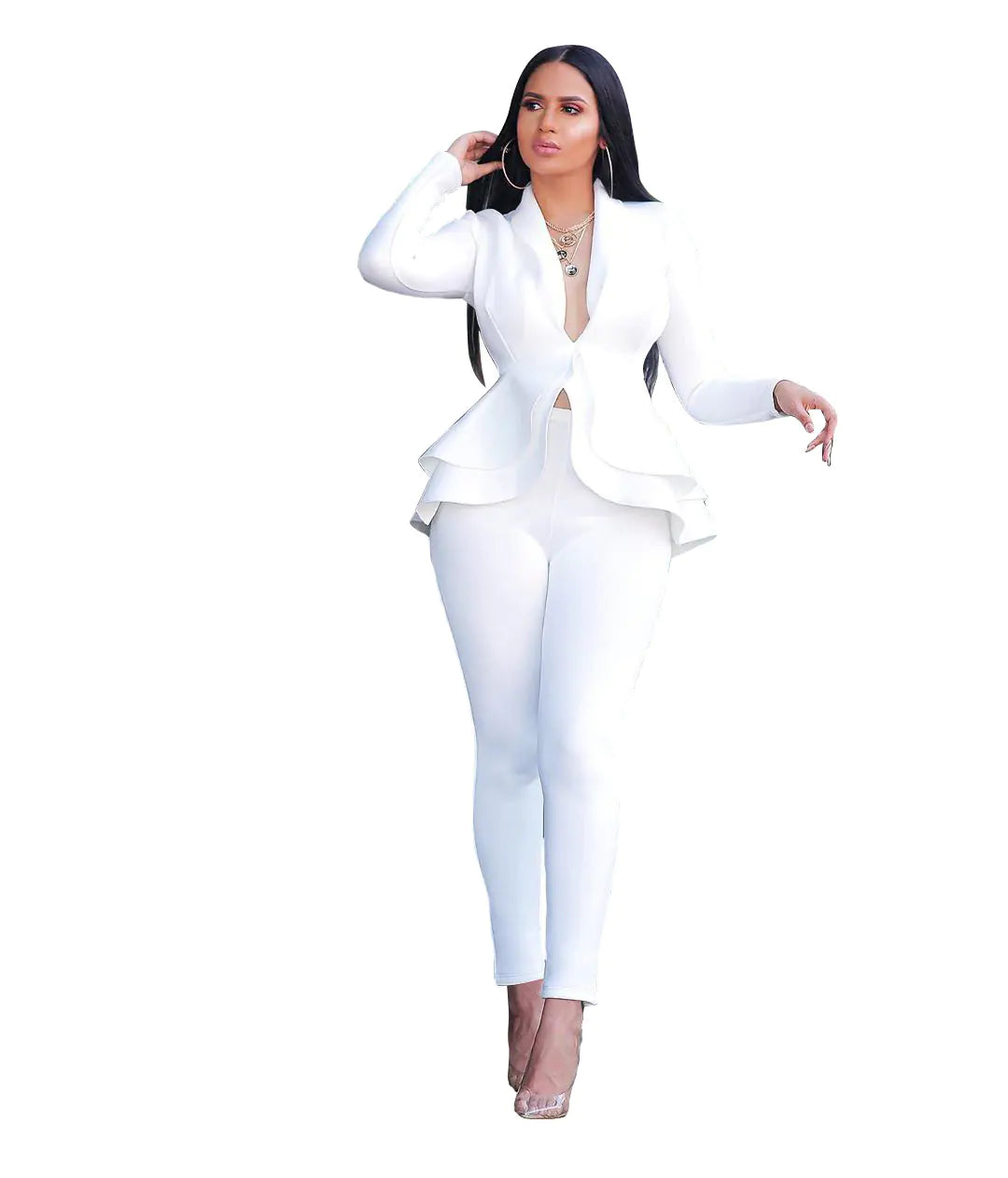 Ensemble Uniforme de Travail Blouse et Pantalon à Volants Blanc
