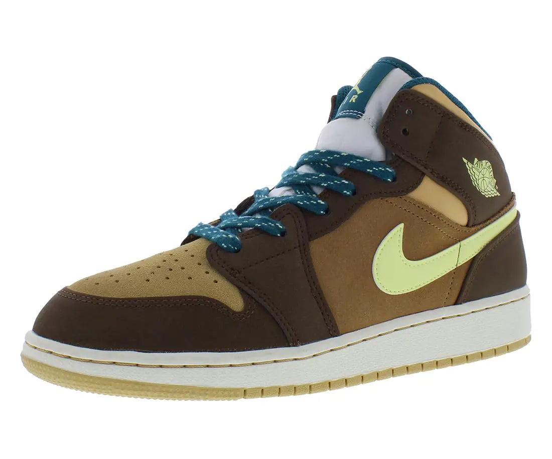 Jordan Garçons Air 1 Mid SE (Grand Enfant) Cacao Wow/Vert Lumineux/Marron Ale/Twine/Voile/Teal Géode 7 Grand Enfant M