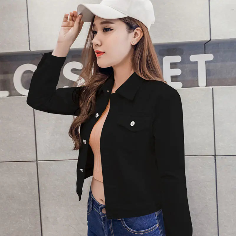 Veste en jean courte ajustée pour femme - Style coréen