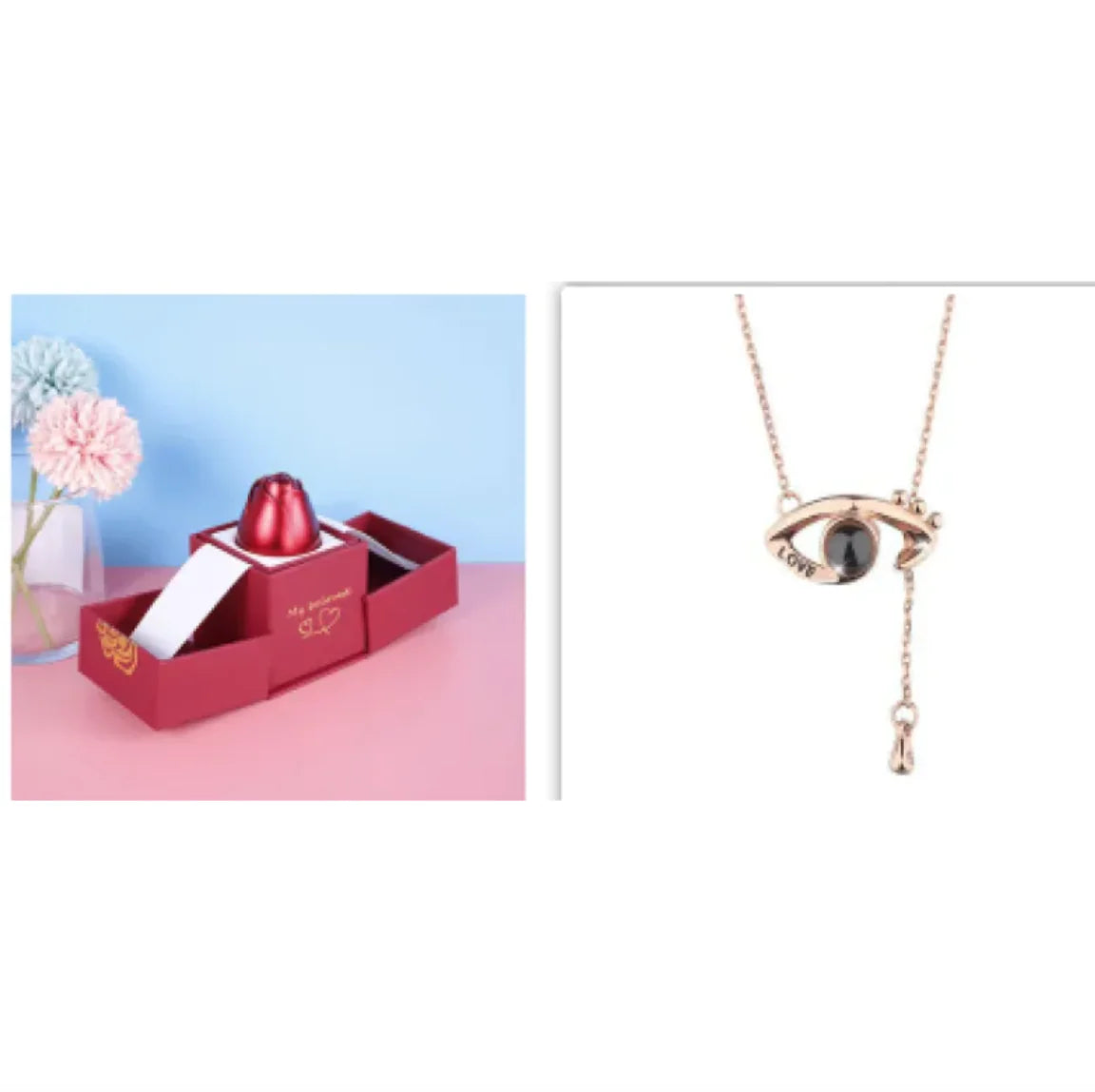 Collier dans Coffret Cadeau Rose Métallique