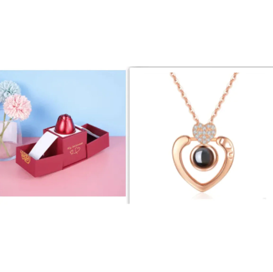 Collier dans Coffret Cadeau Rose Métallique