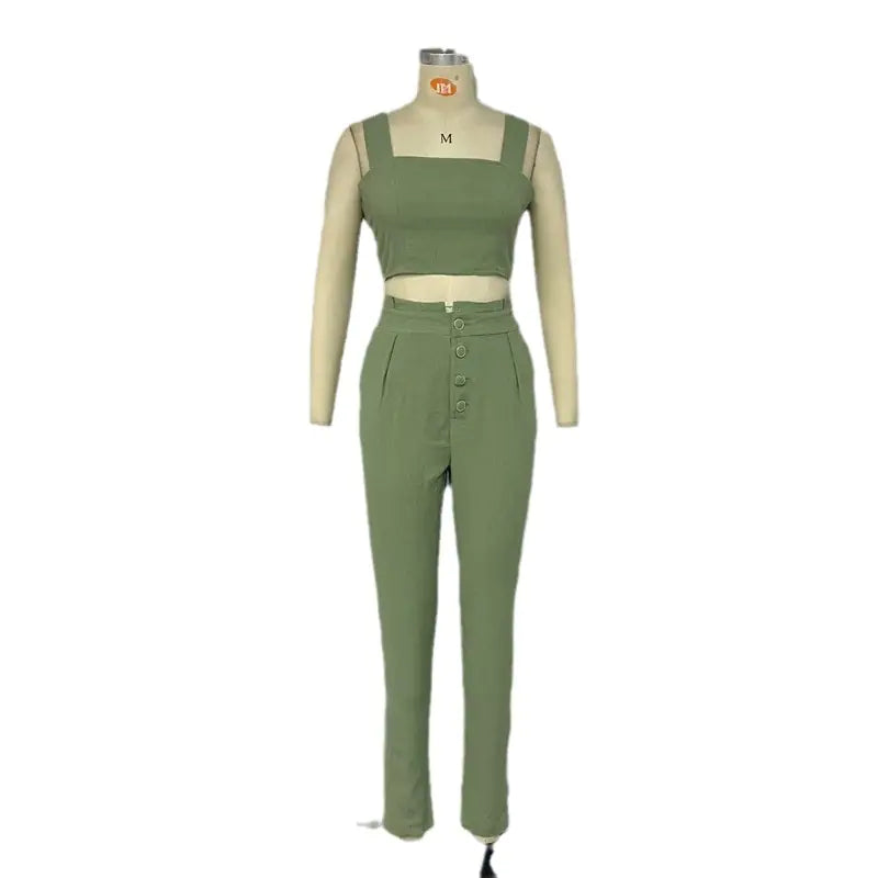 2023 Chic Cropped Top & High-Waist Pants Set