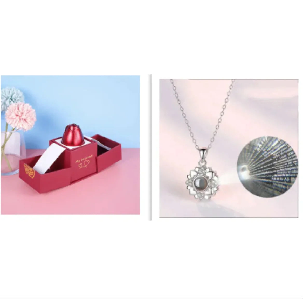 Collier dans Coffret Cadeau Rose Métallique