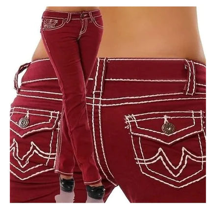 Pantalon Jeans Femme Slim Fit Blanc et Bleu