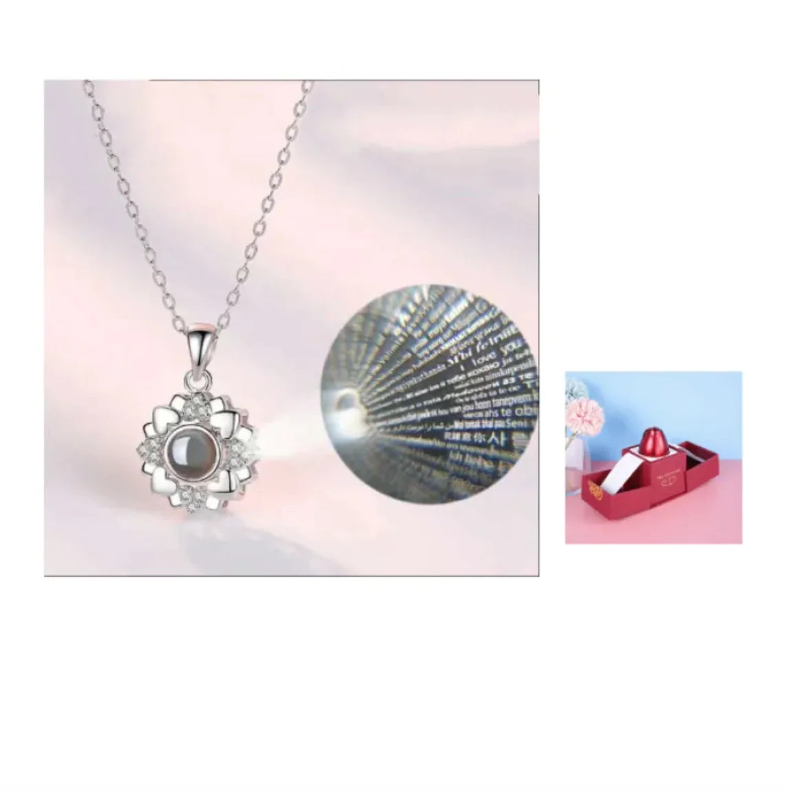Collier dans Coffret Cadeau Rose Métallique