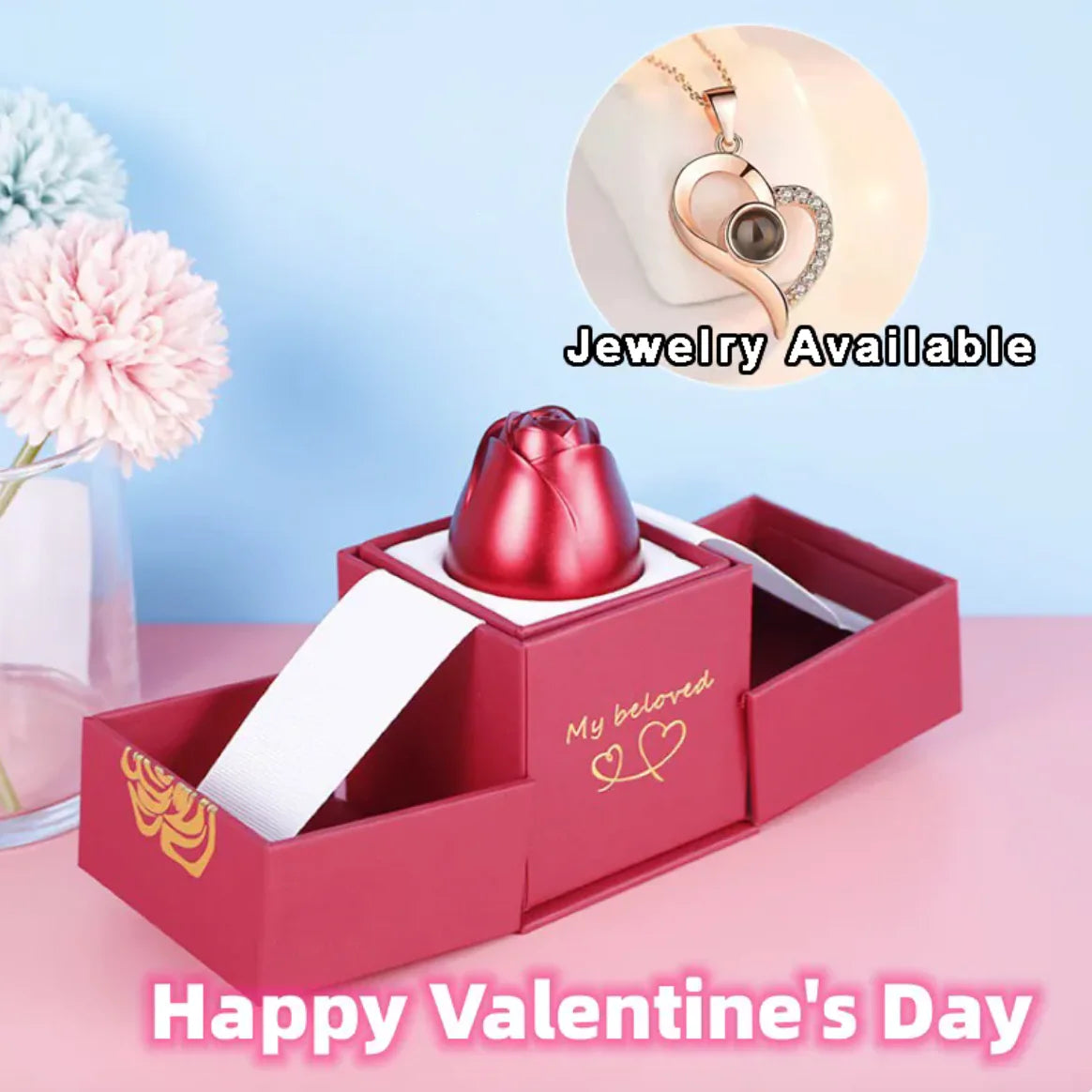 Collier dans Coffret Cadeau Rose Métallique