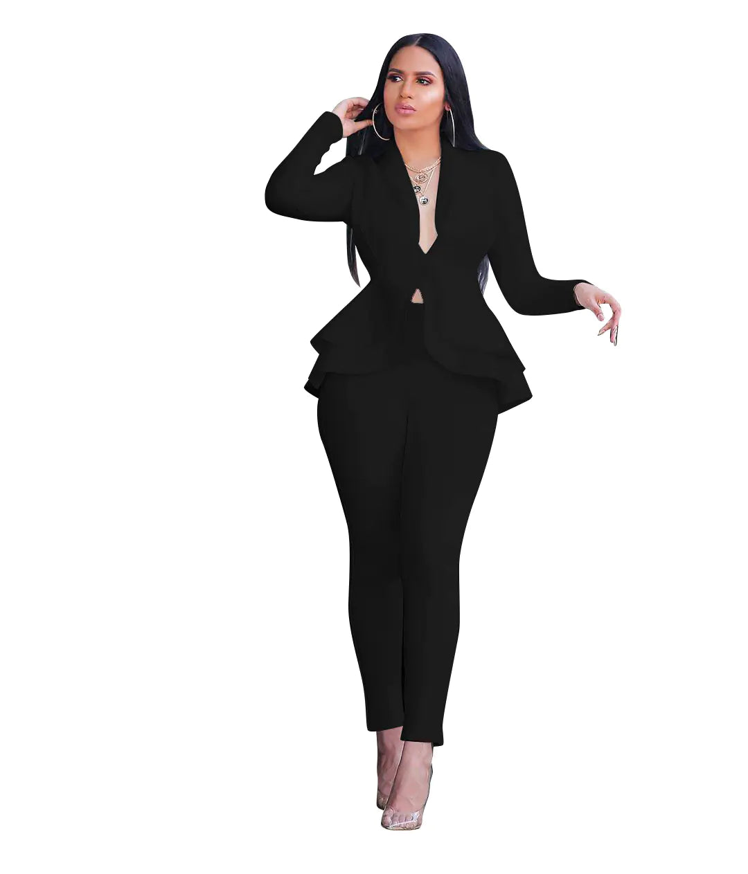 Ensemble Uniforme de Travail Blouse et Pantalon à Volants Blanc