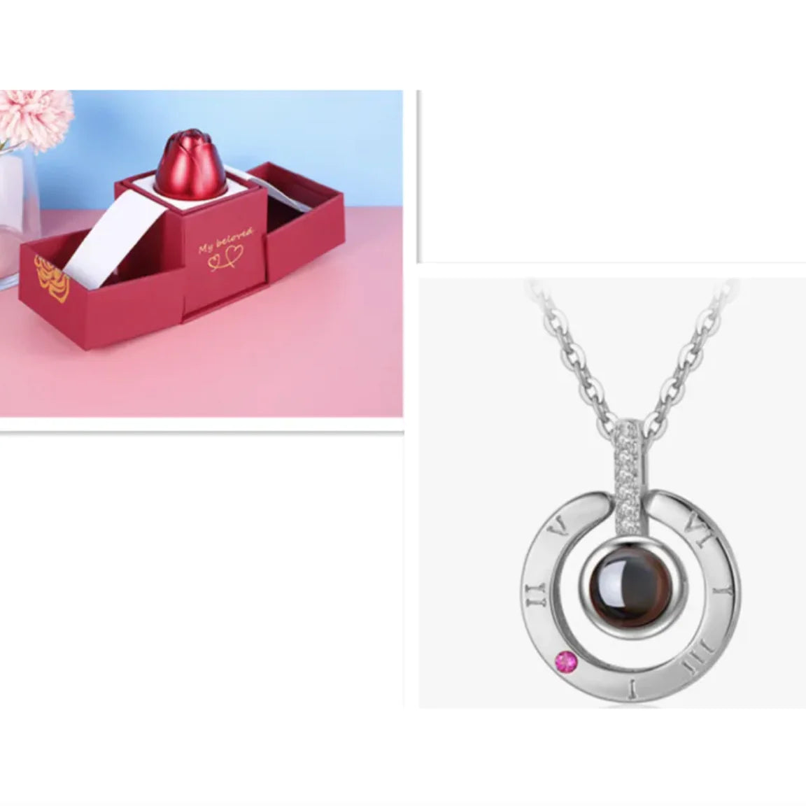 Collier dans Coffret Cadeau Rose Métallique