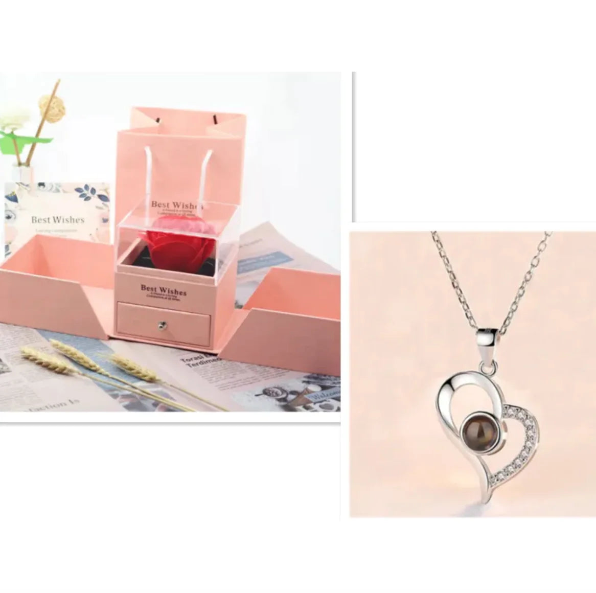 Collier dans Coffret Cadeau Rose Métallique