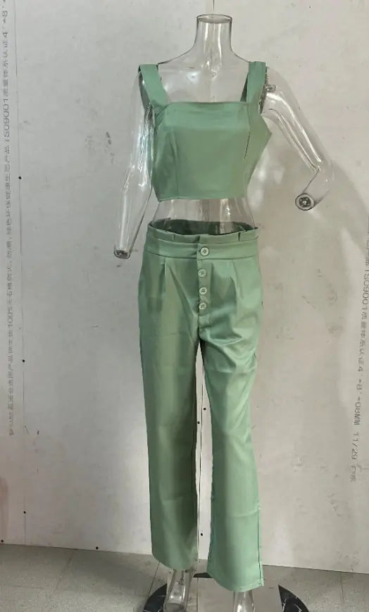 2023 Chic Cropped Top & High-Waist Pants Set