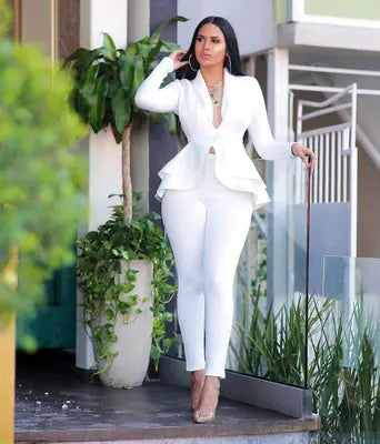 Ensemble Uniforme de Travail Blouse et Pantalon à Volants Blanc
