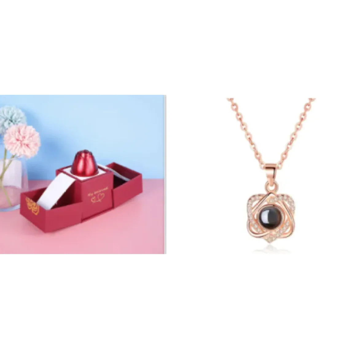 Collier dans Coffret Cadeau Rose Métallique