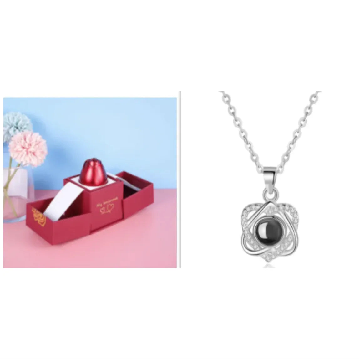 Collier dans Coffret Cadeau Rose Métallique