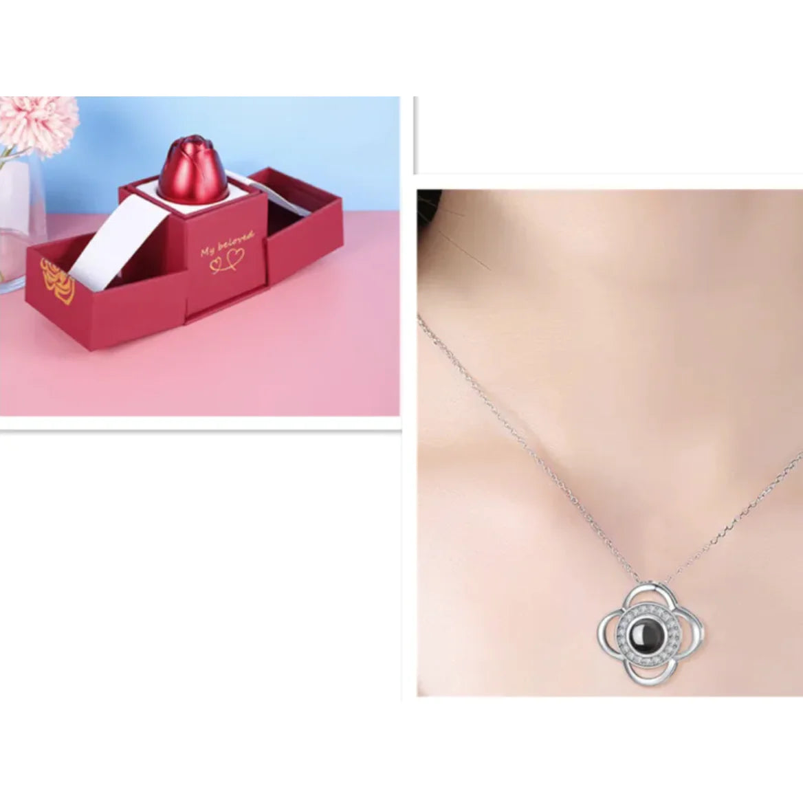 Collier dans Coffret Cadeau Rose Métallique