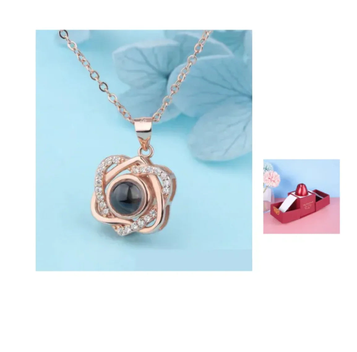 Collier dans Coffret Cadeau Rose Métallique