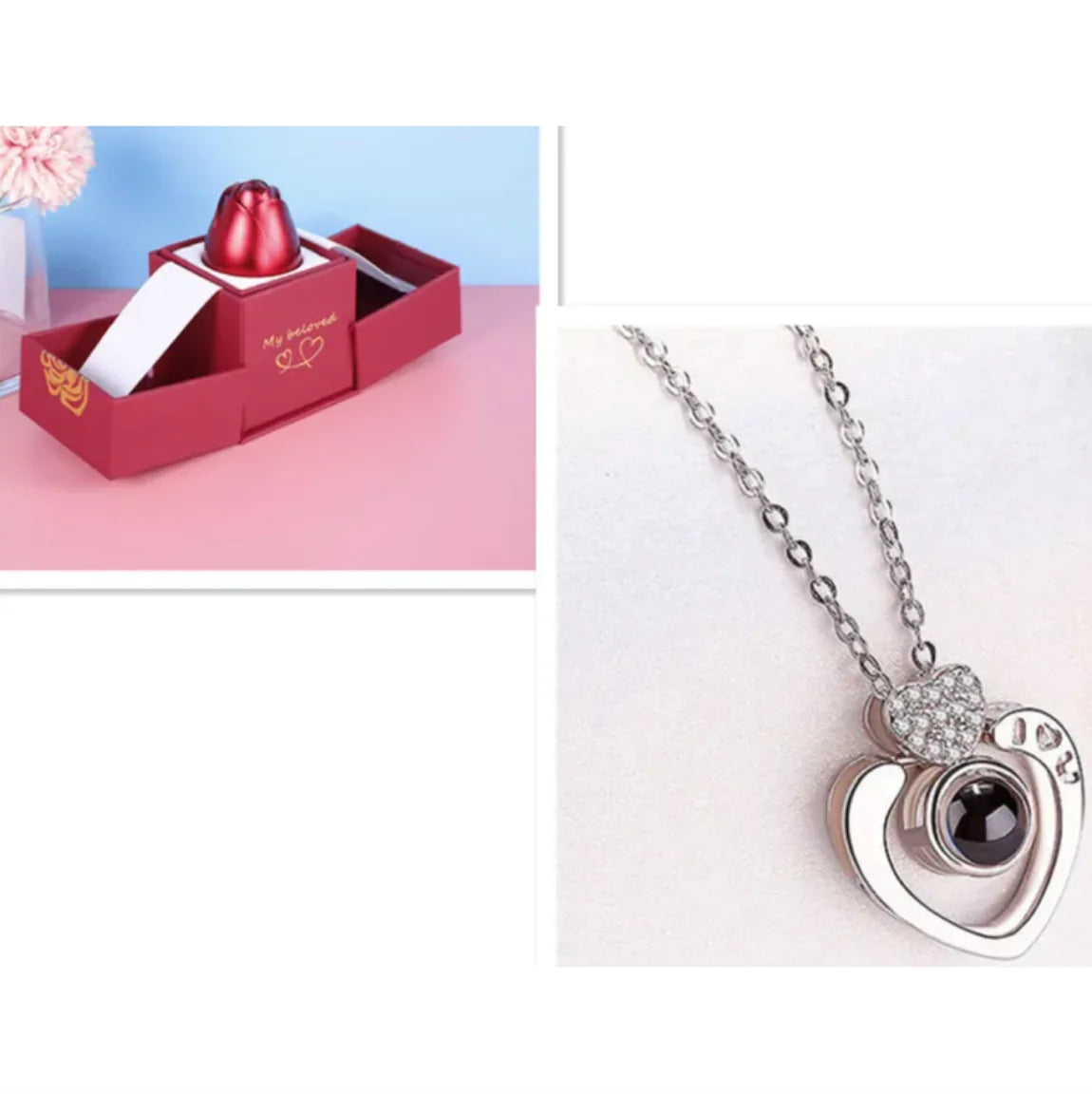 Collier dans Coffret Cadeau Rose Métallique