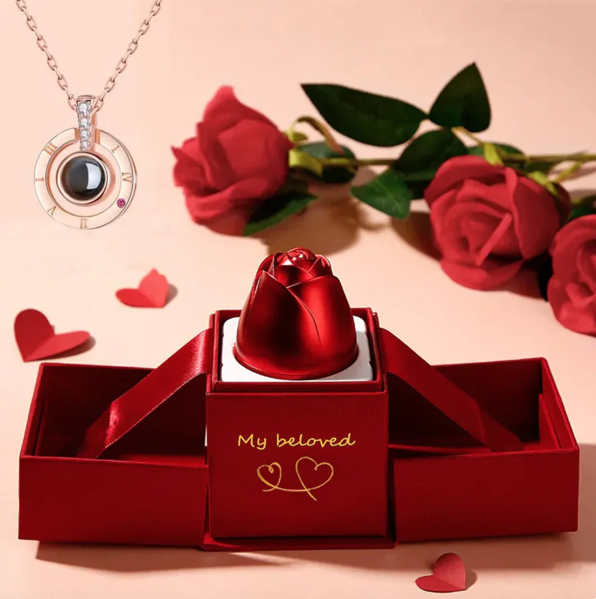 Collier dans Coffret Cadeau Rose Métallique