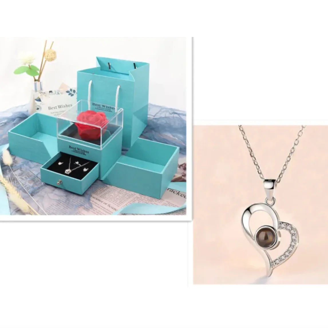 Collier dans Coffret Cadeau Rose Métallique