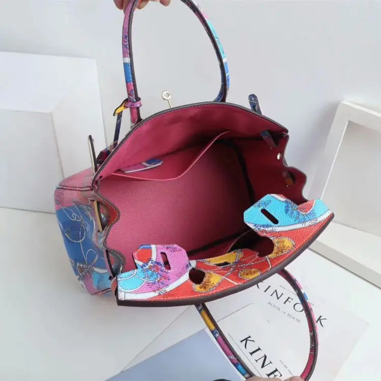 Sac à Main Classique en Cuir Platine avec Motif Animal