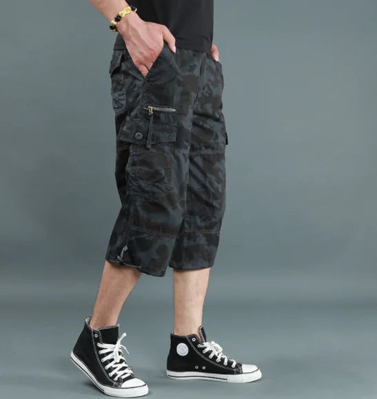 Pantalon Court Casual en Coton à Multipoches pour Extérieur