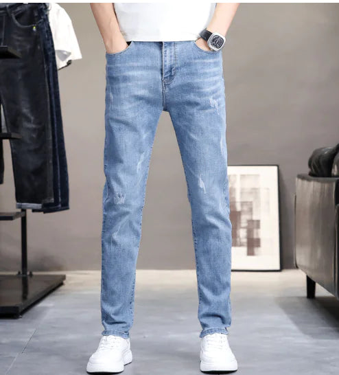 Pantalon en denim slim fit à la coréenne pour hommes