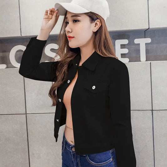 Veste en jean courte ajustée pour femme - Style coréen