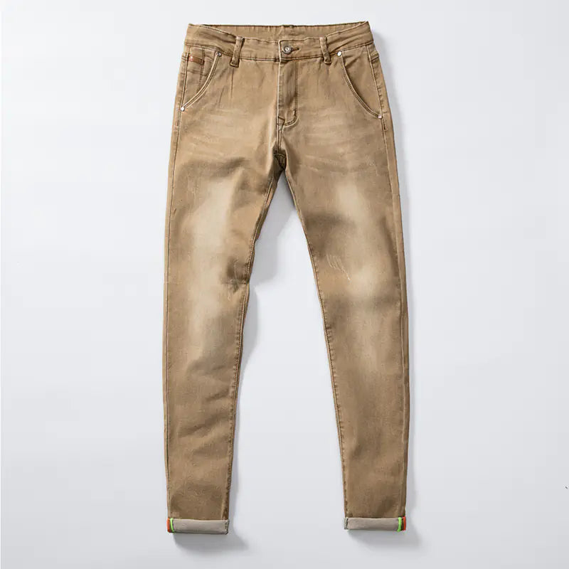 Pantalon Long Droit Blanc Effiloché Cousu à la Main pour Hommes