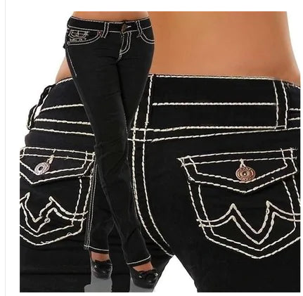 Pantalon Jeans Femme Slim Fit Blanc et Bleu