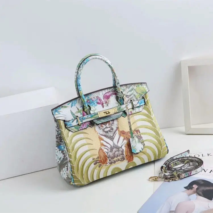 Sac à Main Classique en Cuir Platine avec Motif Animal