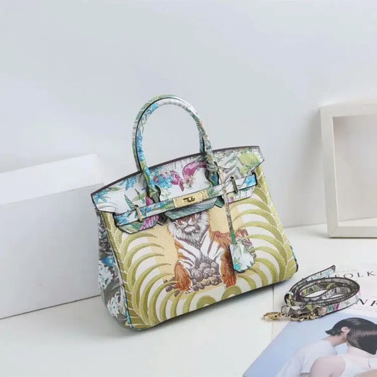 Sac à Main Classique en Cuir Platine avec Motif Animal