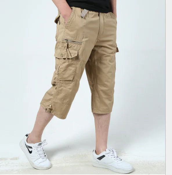 Pantalon Court Casual en Coton à Multipoches pour Extérieur