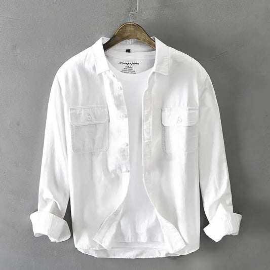 Casual Cotton White Long Sleeve Men's Shirt