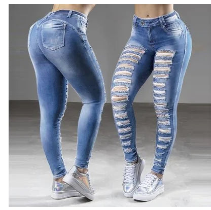 Pantalon Jeans Femme Slim Fit Blanc et Bleu
