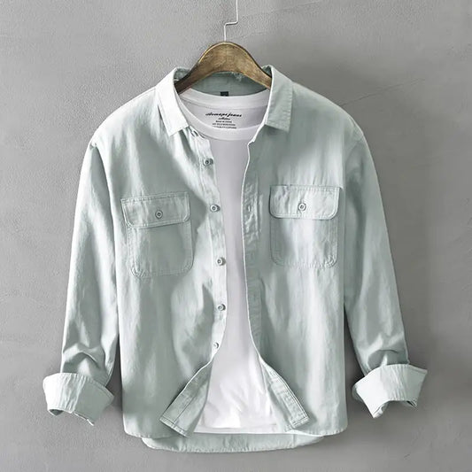 Casual Cotton White Long Sleeve Men's Shirt