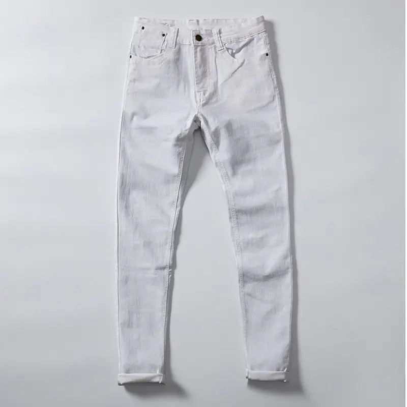Pantalon Long Droit Blanc Effiloché Cousu à la Main pour Hommes