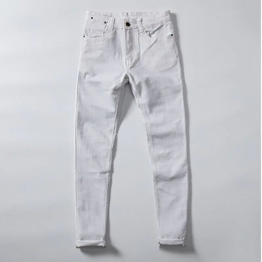 Pantalon Long Droit Blanc Effiloché Cousu à la Main pour Hommes
