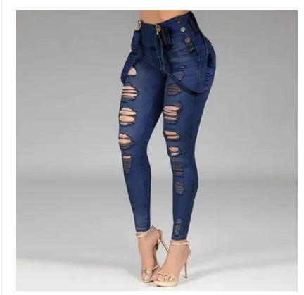 Pantalon Jeans Femme Slim Fit Blanc et Bleu