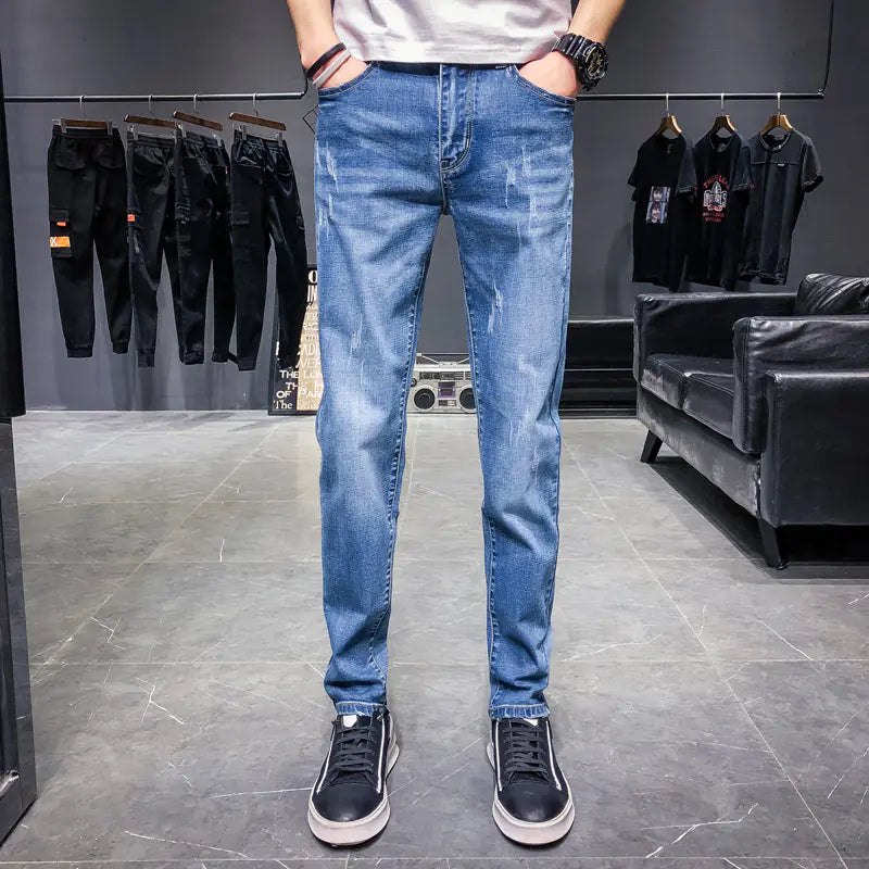 Pantalon en denim slim fit à la coréenne pour hommes