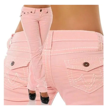 Pantalon Jeans Femme Slim Fit Blanc et Bleu