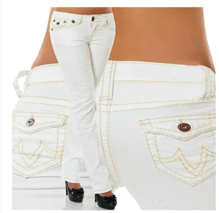 Pantalon Jeans Femme Slim Fit Blanc et Bleu
