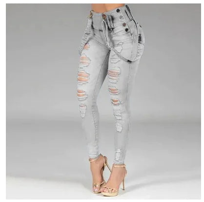 Pantalon Jeans Femme Slim Fit Blanc et Bleu