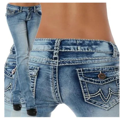 Pantalon Jeans Femme Slim Fit Blanc et Bleu