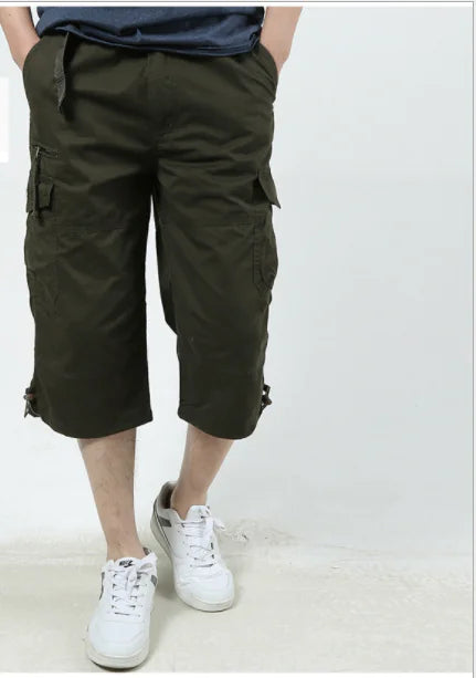 Pantalon Court Casual en Coton à Multipoches pour Extérieur