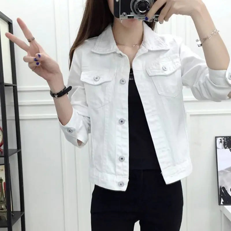 Veste en jean courte ajustée pour femme - Style coréen