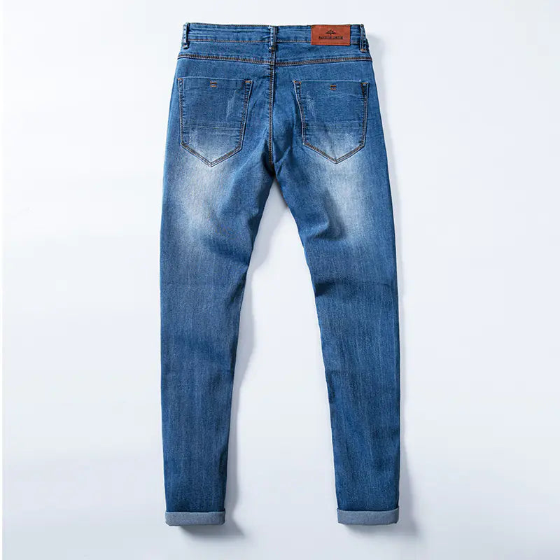 Pantalon Long Droit Blanc Effiloché Cousu à la Main pour Hommes