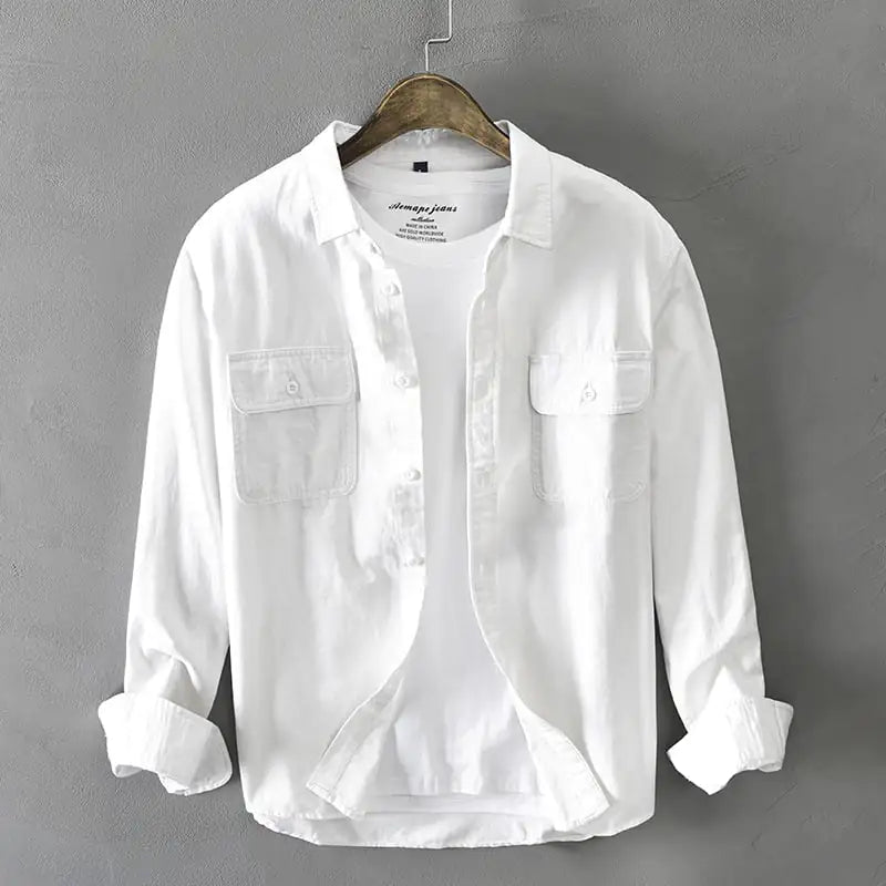Casual Cotton White Long Sleeve Men's Shirt