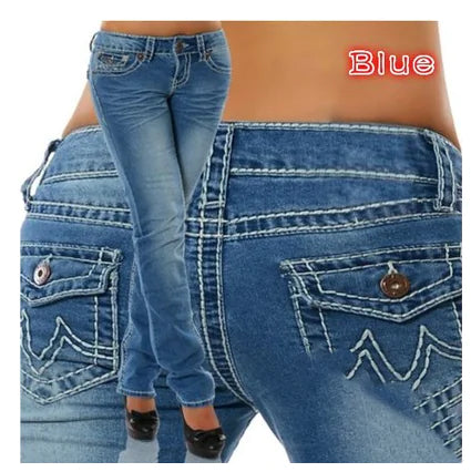 Pantalon Jeans Femme Slim Fit Blanc et Bleu